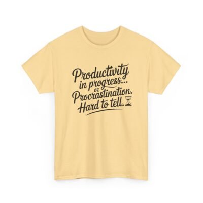 4904607599253315935_2048.jpeg Unisex t-shirt from Twisted Angell with the sarcastic phrase “Productivity in progress... Procrastination. Hard to tell” printed on the front.