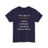4945394970330188008_2048.jpeg Unisex t-shirt from Twisted Angell with the sarcastic phrase “Most Likely To Watch Hallmark Marathons Without Shame” printed on the front.