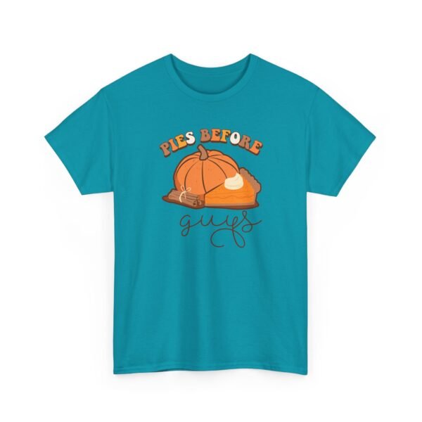Unisex t-shirt from Twisted Angell with the sarcastic phrase “Pies Before Guys” printed on the front.