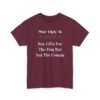 Unisex t-shirt from Twisted Angell with the sarcastic phrase “Most Likely To Buy Gifts For The Dog But Not The Cousin” printed on the front.