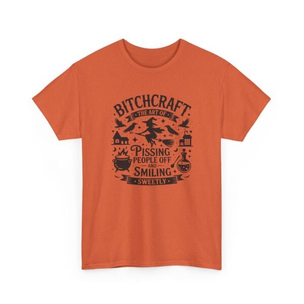 Unisex t-shirt from Twisted Angell with the sarcastic phrase “Bitchcraft, The Art Of Pissing People Off And Smiling Sweetly” printed on the front.