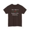 Unisex t-shirt from Twisted Angell with the sarcastic phrase “Most Likely To Replace Gifts With IOUs” printed on the front.