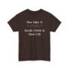 Unisex t-shirt from Twisted Angell with the sarcastic phrase “Most Likely To Sneak A Peek At Their Gift” printed on the front.