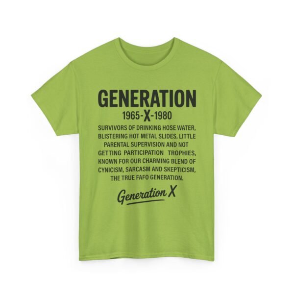Unisex t-shirt from Twisted Angell with the sarcastic phrase “Generation X” printed on the front.