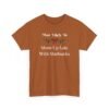 Unisex t-shirt from Twisted Angell with the sarcastic phrase “Most Likely To Show Up Late With Starbucks” printed on the front.