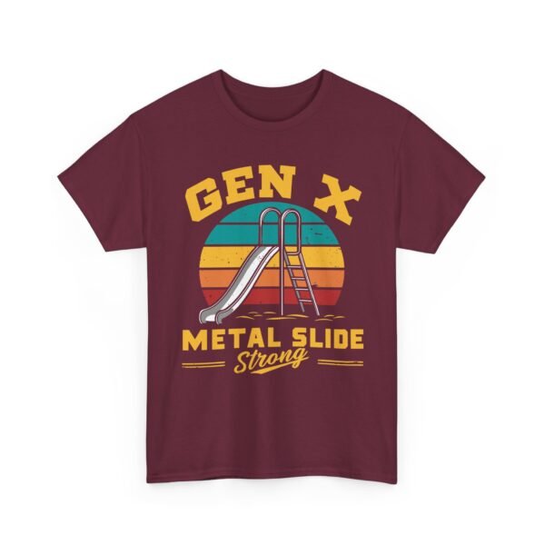 Unisex t-shirt from Twisted Angell with the sarcastic phrase “Gen X Metal Slide Strong” printed on the front.