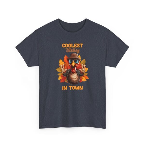 Unisex t-shirt from Twisted Angell with the sarcastic phrase “Coolest Turkey in Town” printed on the front.