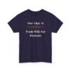 Unisex t-shirt from Twisted Angell with the sarcastic phrase “Most Likely To Trade Wife For Presents” printed on the front.