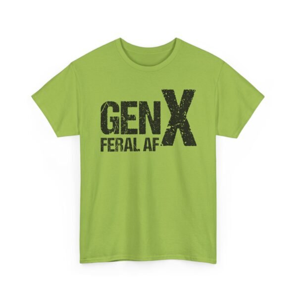 Unisex t-shirt from Twisted Angell with the sarcastic phrase “Gen X Feral AF” printed on the front.