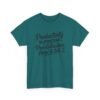 Unisex t-shirt from Twisted Angell with the sarcastic phrase “Productivity in progress... Procrastination. Hard to tell” printed on the front.