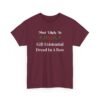 Unisex t-shirt from Twisted Angell with the sarcastic phrase “Most Likely To Gift Existential Dread In A Bow” printed on the front.