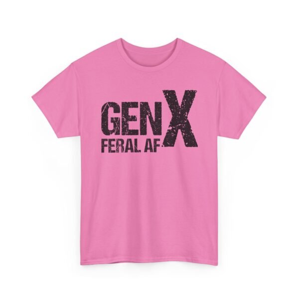 Unisex t-shirt from Twisted Angell with the sarcastic phrase “Gen X Feral AF” printed on the front.
