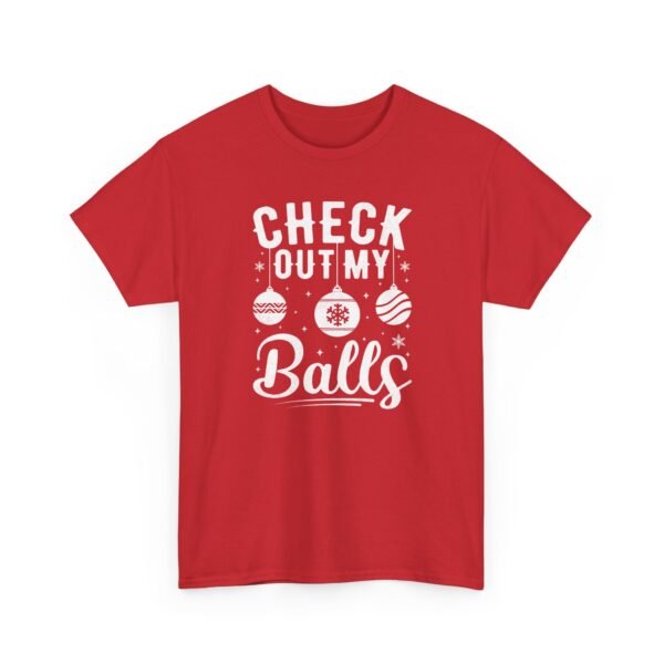Unisex t-shirt from Twisted Angell with the sarcastic phrase “Check Out My Balls” printed on the front.