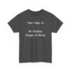 Unisex t-shirt from Twisted Angell with the sarcastic phrase “Most Likely To Be Singing Happy Feelings” printed on the front.
