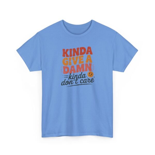 Unisex t-shirt from Twisted Angell with the sarcastic phrase “Kinda Give a Damn, Kinda Don't Care” printed on the front.