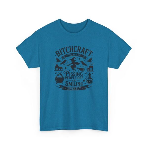 Unisex t-shirt from Twisted Angell with the sarcastic phrase “Bitchcraft, The Art Of Pissing People Off And Smiling Sweetly” printed on the front.