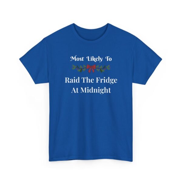 Unisex t-shirt from Twisted Angell with the sarcastic phrase “Most Likely To Raid The Fridge At Midnight” printed on the front.