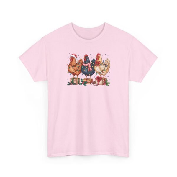 Unisex t-shirt from Twisted Angell with the sarcastic phrase “Festive Chickens” printed on the front.