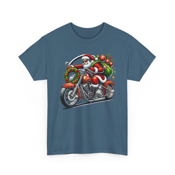 Unisex t-shirt from Twisted Angell with the sarcastic phrase “Santa on a Motorcycle” printed on the front.