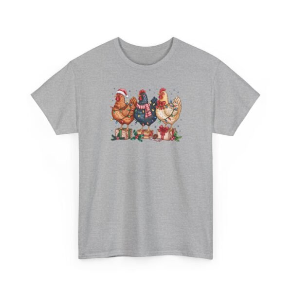 Unisex t-shirt from Twisted Angell with the sarcastic phrase “Festive Chickens” printed on the front.