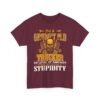 Unisex t-shirt from Twisted Angell with the sarcastic phrase “I'm A Grumpy Old Trucker, My Level Of Sarcasm Depends On Your Level Of Stupidity” printed on the front.