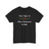 Unisex t-shirt from Twisted Angell with the sarcastic phrase “Most Likely To Plan Christmas In July” printed on the front.