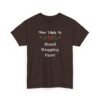 Unisex t-shirt from Twisted Angell with the sarcastic phrase “Most Likely To Hoard Wrapping Paper” printed on the front.