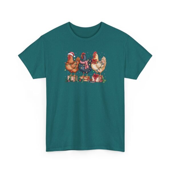 Unisex t-shirt from Twisted Angell with the sarcastic phrase “Festive Chickens” printed on the front.