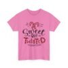 Unisex t-shirt from Twisted Angell with the sarcastic phrase “Sweet But Twisted” printed on the front.