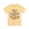 Unisex t-shirt from Twisted Angell with the sarcastic phrase “Sweet But Twisted” printed on the front.