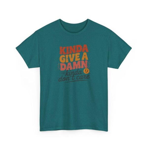 Unisex t-shirt from Twisted Angell with the sarcastic phrase “Kinda Give a Damn, Kinda Don't Care” printed on the front.
