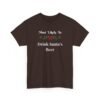 Unisex t-shirt from Twisted Angell with the sarcastic phrase “Most Likely to Drink Santa's Beer” printed on the front.