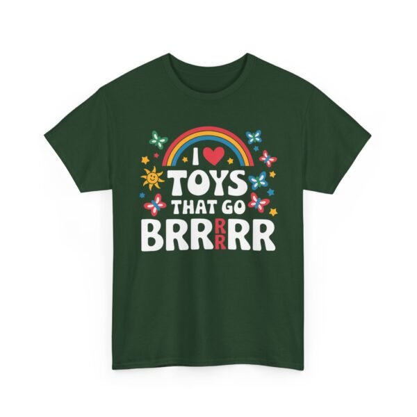 Unisex t-shirt from Twisted Angell with the sarcastic phrase “I Love Toys That Go Brrrr” printed on the front.