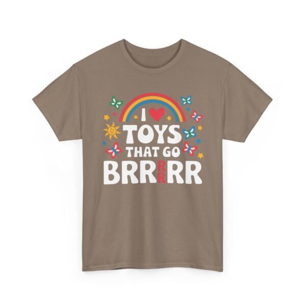 Unisex t-shirt from Twisted Angell with the sarcastic phrase “I Love Toys That Go Brrrr” printed on the front.