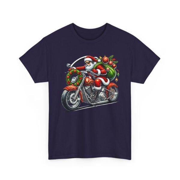 Unisex t-shirt from Twisted Angell with the sarcastic phrase “Santa on a Motorcycle” printed on the front.