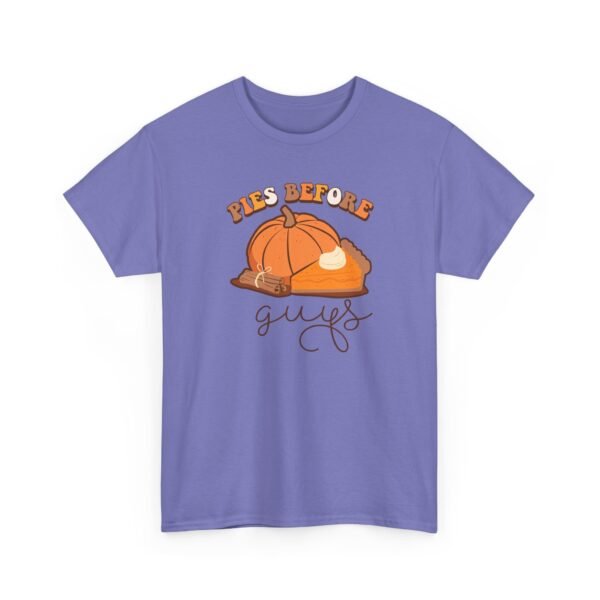 Unisex t-shirt from Twisted Angell with the sarcastic phrase “Pies Before Guys” printed on the front.