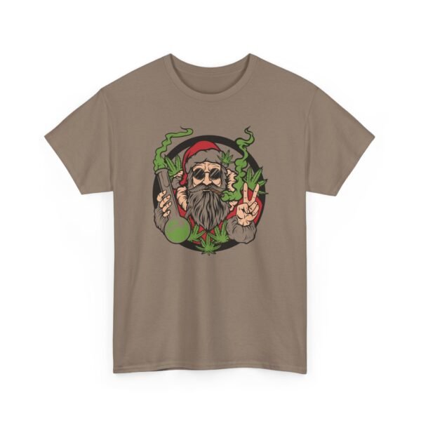 Unisex t-shirt from Twisted Angell with the sarcastic phrase “Santa's Hippie Bong Blunt Peace” printed on the front.