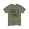 Unisex t-shirt from Twisted Angell with the sarcastic phrase “Officially Checked Out” printed on the front.