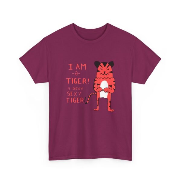 Unisex t-shirt from Twisted Angell with the sarcastic phrase “I Am a Tiger, A Sexy, Sexy Tiger” printed on the front.
