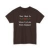 Unisex t-shirt from Twisted Angell with the sarcastic phrase “Most Likely To Show Up Late With Dunkin” printed on the front.