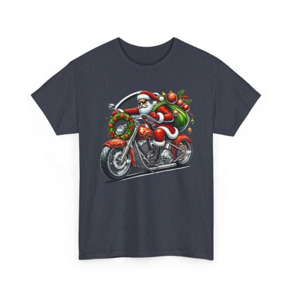 Unisex t-shirt from Twisted Angell with the sarcastic phrase “Santa on a Motorcycle” printed on the front.