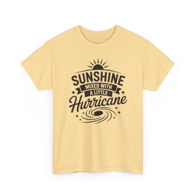 Unisex t-shirt from Twisted Angell with the sarcastic phrase “Sunshine Mixed with a Little Hurricane” printed on the front.