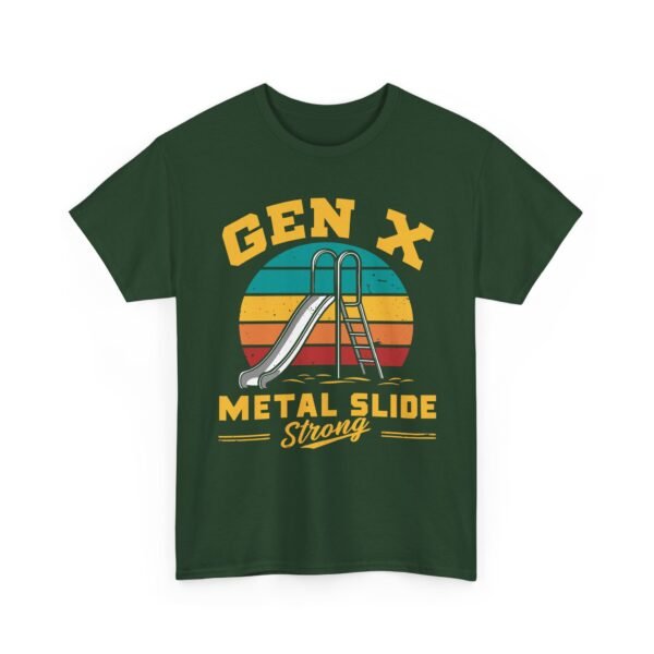 Unisex t-shirt from Twisted Angell with the sarcastic phrase “Gen X Metal Slide Strong” printed on the front.