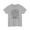 Unisex t-shirt from Twisted Angell with the sarcastic phrase “I Need To Teach My Facial Expressions How To Use Their Inside Voice” printed on the front.