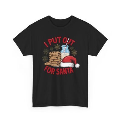 Unisex t-shirt from Twisted Angell with the sarcastic phrase “I Put Out for Santa” printed on the front.