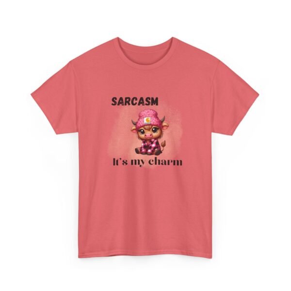 Unisex t-shirt from Twisted Angell with the sarcastic phrase “Sarcasm Is My Charm” printed on the front.