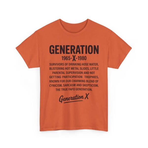 Unisex t-shirt from Twisted Angell with the sarcastic phrase “Generation X” printed on the front.