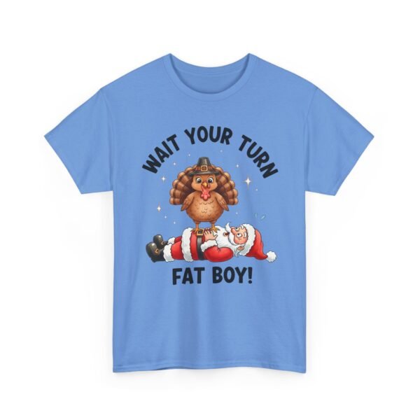 Unisex t-shirt from Twisted Angell with the sarcastic phrase “Wait Your Turn Fat Boy” printed on the front.