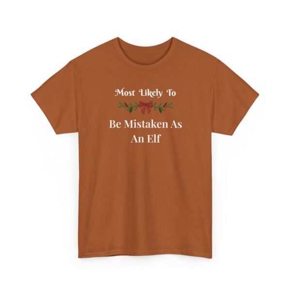 Unisex t-shirt from Twisted Angell with the sarcastic phrase “Most Likely To Be Mistaken As An Elf” printed on the front.