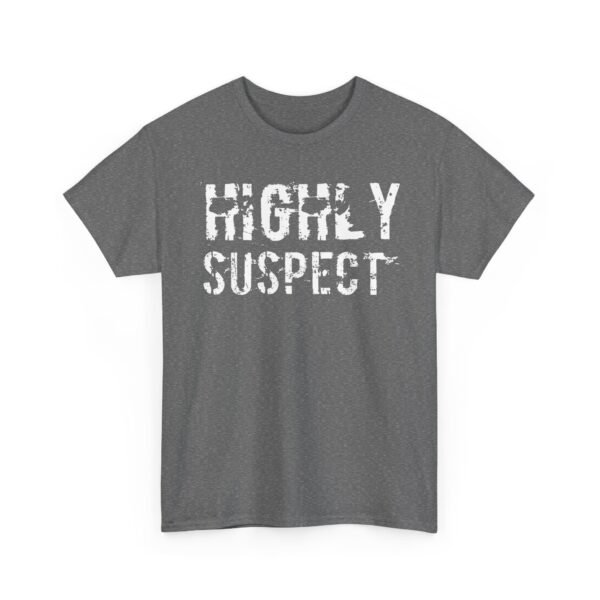 Unisex t-shirt from Twisted Angell with the sarcastic phrase “Highly Suspect” printed on the front.